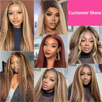 Thumbnail for Kinky Straight Yaki Straight Blonde Brown Piano Color Lace Front Wig PrePlucked Remy Hair