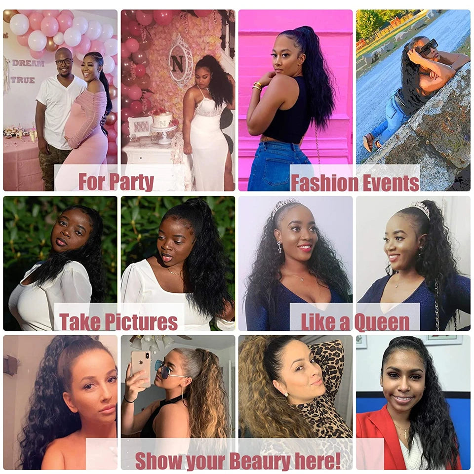 Ponytail Human Hair Wrap Around Kinky Curly Brazilian Remy Hair Extensions