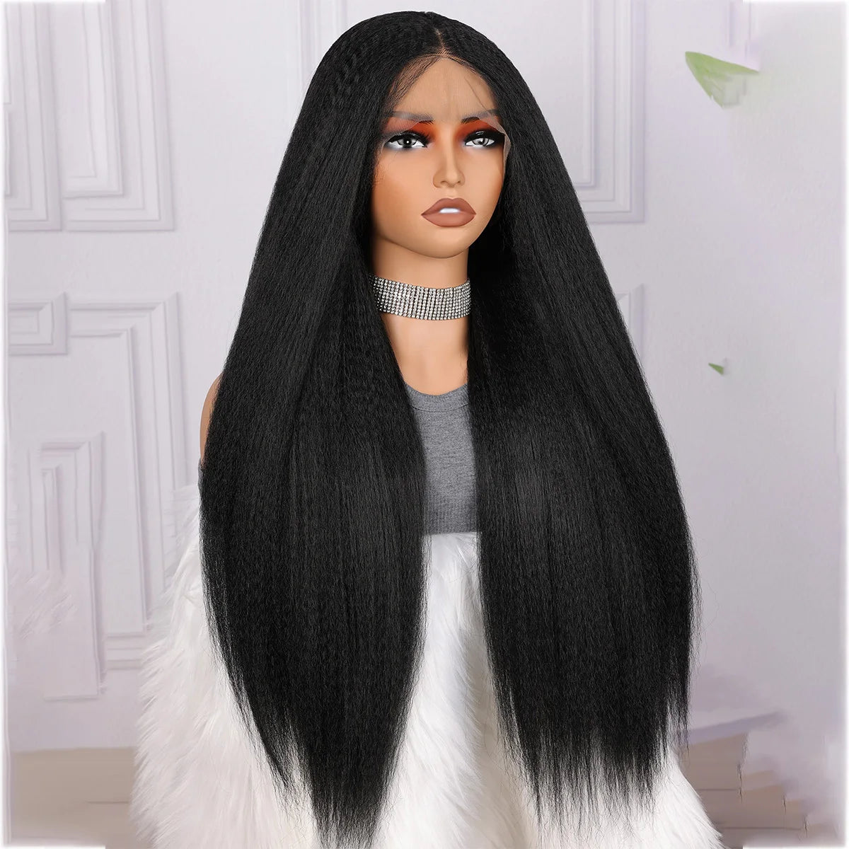 Yaki Glueless 180Density 26“ Kinky Straight Lace Front Wig- Preplucked