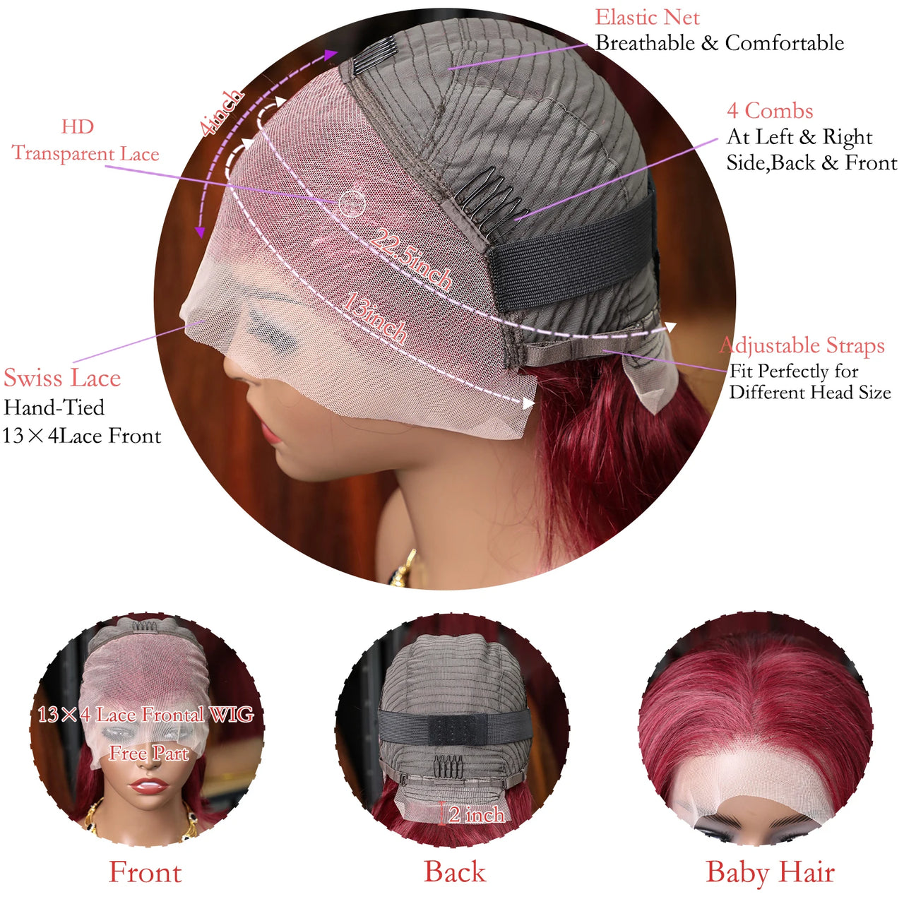 Short Bob Wig 99J Burgundy HD Lace Front Human Hair Wigs  Vietnamese