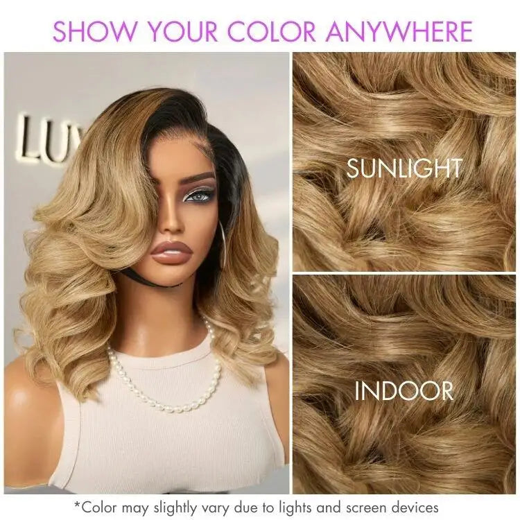 Gorgeous Ombre Blonde Color Loose Wave 13x4 Closure Lace Glueless Short Frontal Lace Human Hair Wig