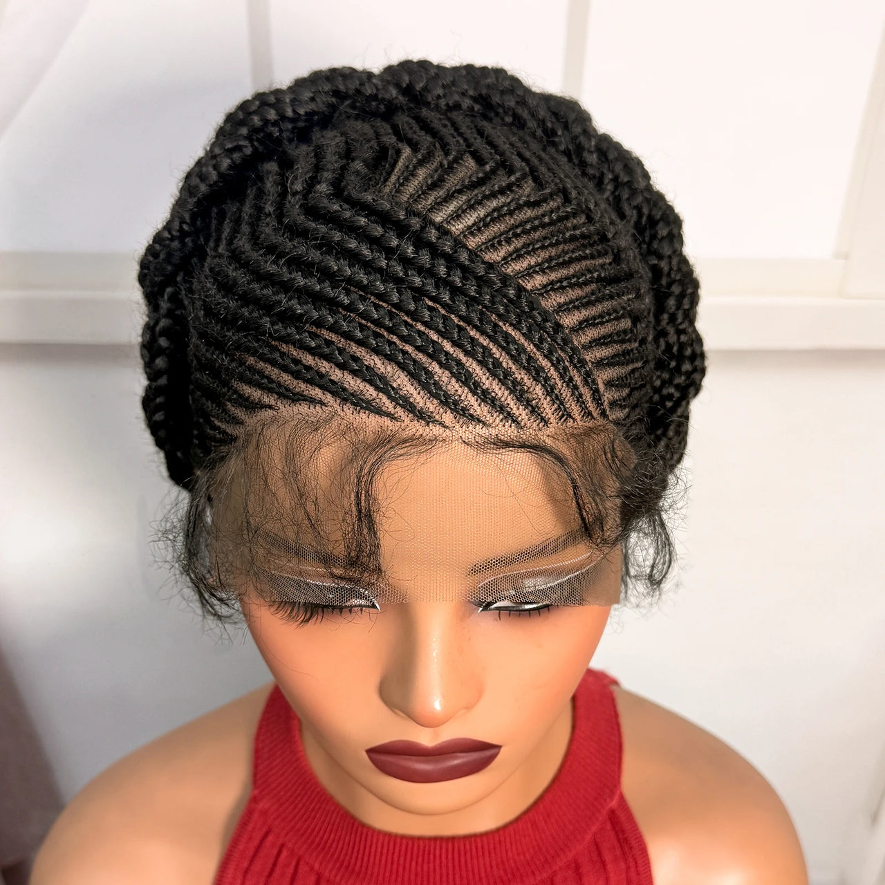 Natural Full Lace Cornrow Braided Wigs Short Synthetic Bantu Braided Wigs Knotless Braids Wigs with Baby Hair for Black Women