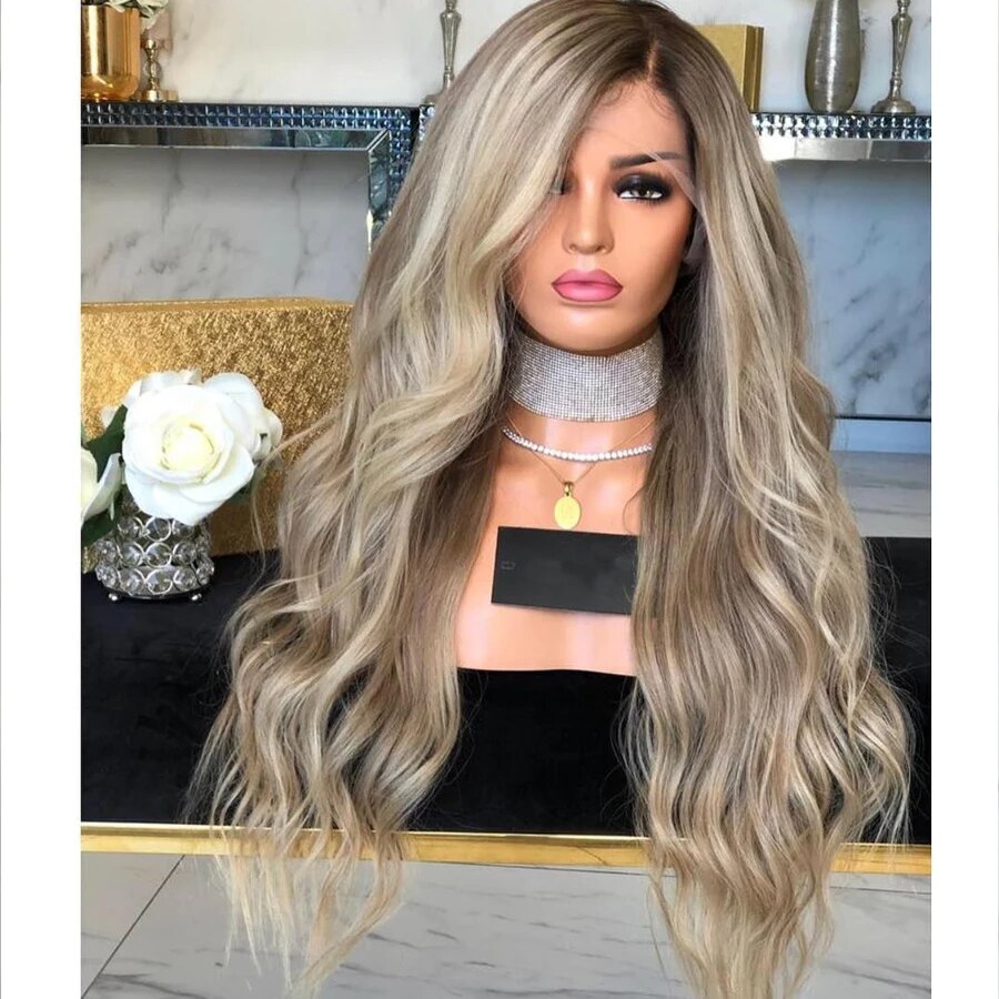 Glueless Brazillian Transparent Hair Highlight Human Hair Wig with Baby Hair Wavy
