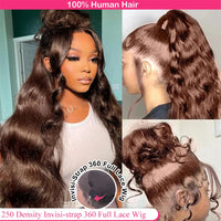 Thumbnail for Brown HD Invisi-Strap 360 Full Lace Wig Pre Plucked Chocolate Brown 250 Density Body Wave