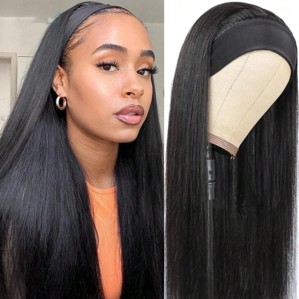 Headband Wig Human Hair Straight Brazilian Human Hair Headband Wigs For Women Glueless