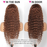 Thumbnail for Curly wigs Transparent Lace Front Wig Chocolate Brown Brazilian Deep Wave Frontal Human Hair Wig  Pre-Plucked