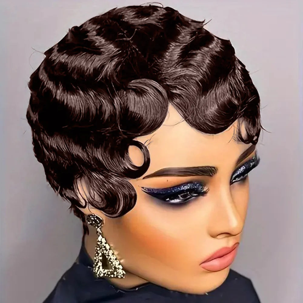 Short Finger Wave Wig Human Hair Wig - Ocean Wave Wig Pixie Cut Wigs