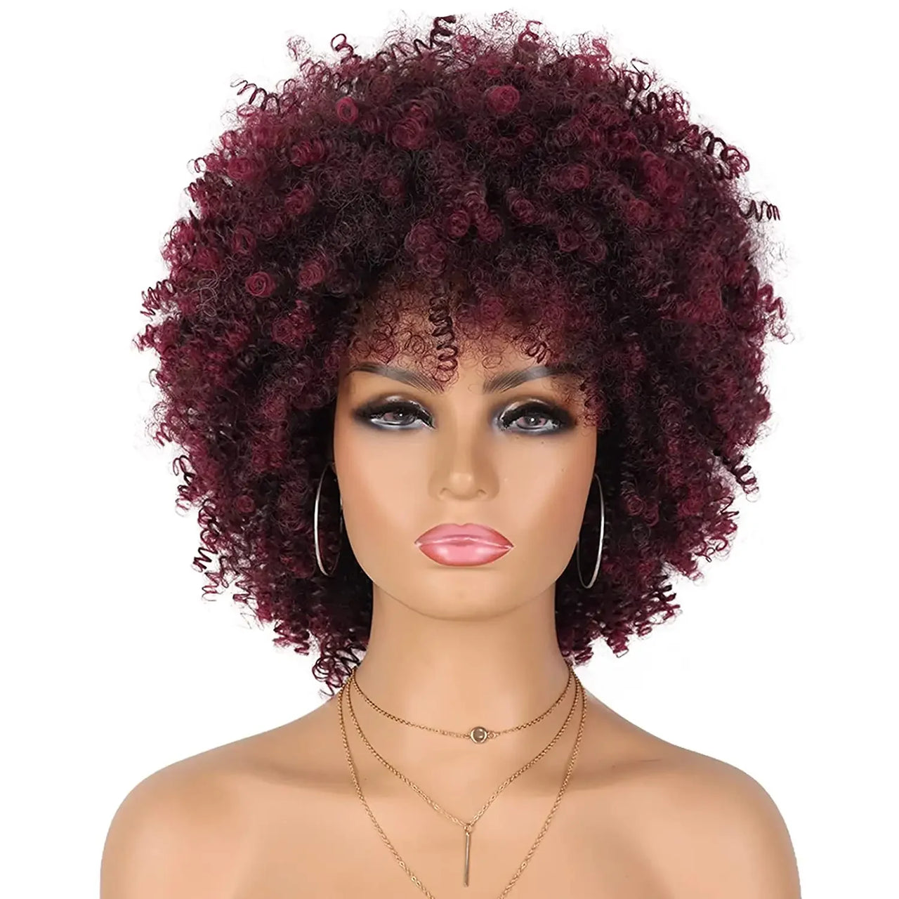 Tereshar Synthetic Short Curly with Bangs for Black Women 8 inch Afro Kinky Curly Daily Use