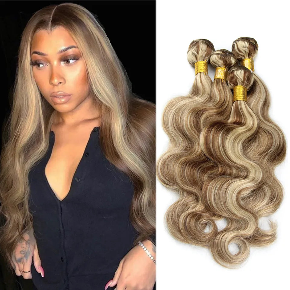 Piano Color P4/613 Highlight Bundles Remy Body Wave Ash Blonde With Highlights 3 Bundles