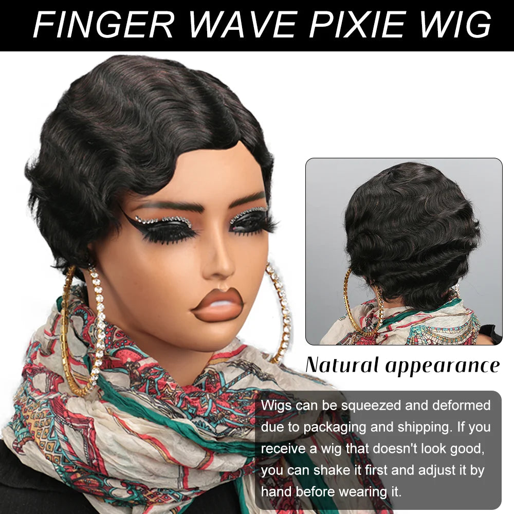 Short Finger Wave Wig Human Hair Wig - Ocean Wave Wig Pixie Cut Wigs