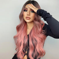 Thumbnail for Pink Wigs Wavy Wig Middle Part  Synthetic Heat Resistant Wig Natural Hair Looking