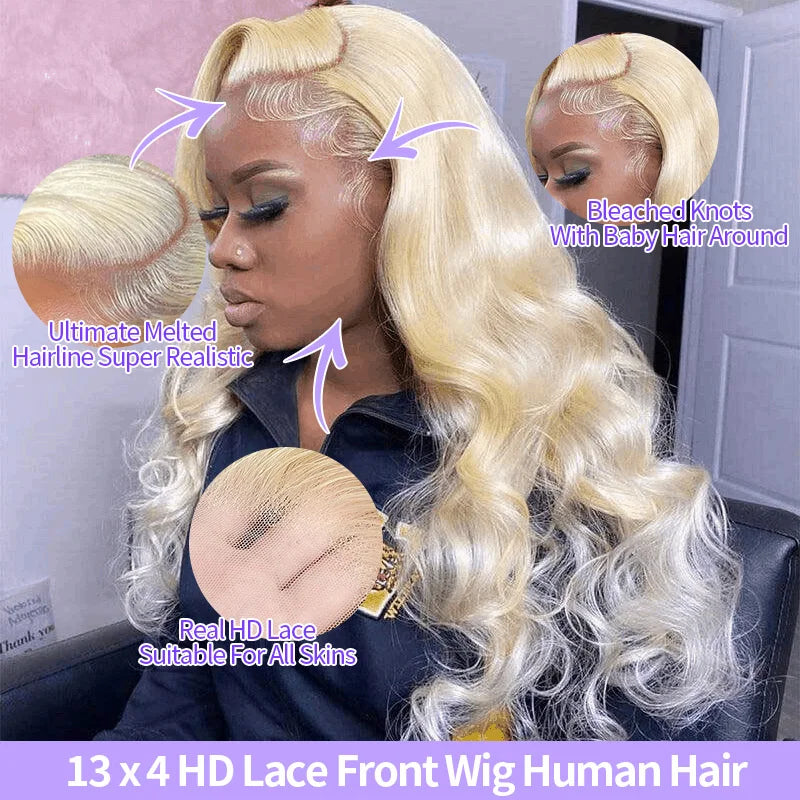 Blonde Wig 613 Lace Front Wig 100% Body Wave Human Hair Quality