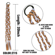 20 Inch Long Straight Synthetic Hair Extension Braided Fishtail Drawstring Ponytail Hair