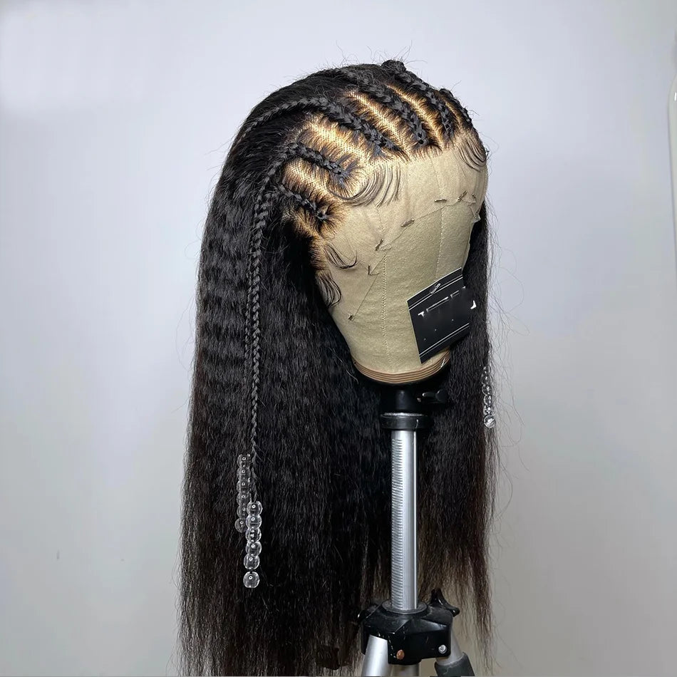 Yaki Soft 26”Long Natural Black Kinky Straight 180Density Lace Front Wig For Women Babyhair Heat Resistant Preplucked Glueless