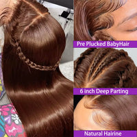 Thumbnail for 13X6 Chocolate Brown Lace Front Wigs 13X4 Bone Straight Human Hair 100% Brazilian Hair