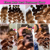 Thumbnail for Ombre Human Hair Bundles With Closure Body Wave 100% Unprocessed Virgin Hair Brown Blonde Colored 3/4 Bundles With Closure