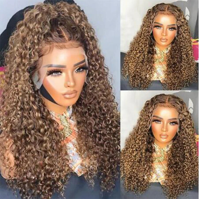 Ombre Blond 26 inch 180Density Soft Long Kinky Curly Lace Front Wig With BabyHair Preplucked Natural Hairline