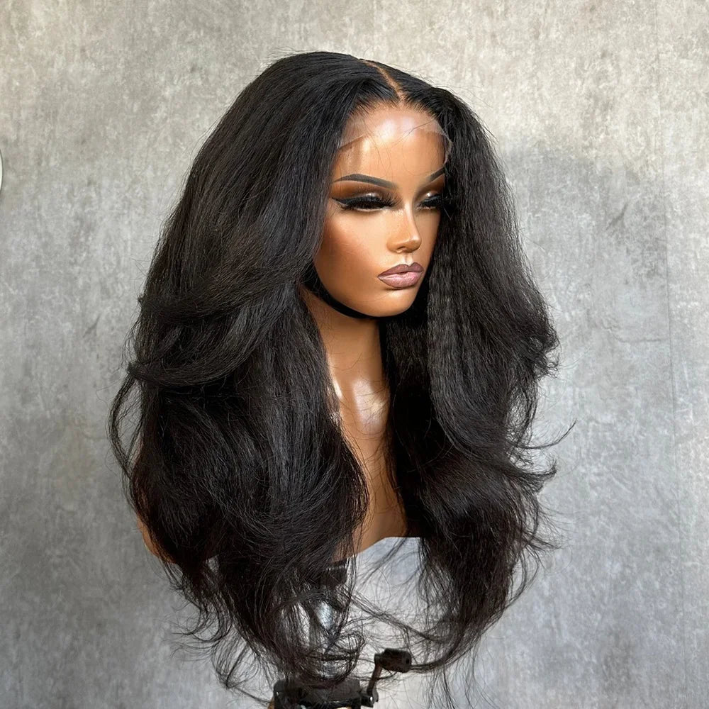 26Preplucked Black Yaki Kinky Body Wave 180Density Natural Hairline