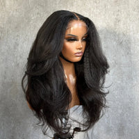 Thumbnail for 26Preplucked Black Yaki Kinky Body Wave 180Density Natural Hairline