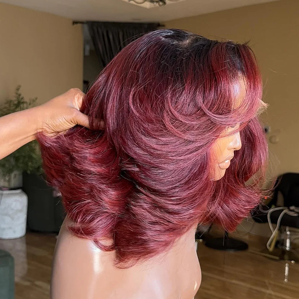 Burgundy Transparent Lace Frontal Glueless 1B/Red 99J Body Wave Human Hair Wigs