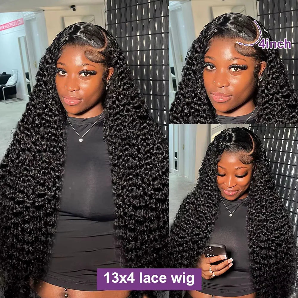 30 Inch Deep Wave HD Lace Front Human Hair Wig Invisible Strap Drawstring 360 Full Lace Wig Water Wave Glueless Wig