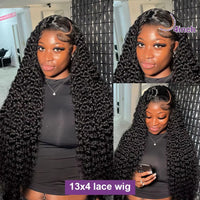 Thumbnail for 30 Inch Deep Wave HD Lace Front Human Hair Wig Invisible Strap Drawstring 360 Full Lace Wig Water Wave Glueless Wig
