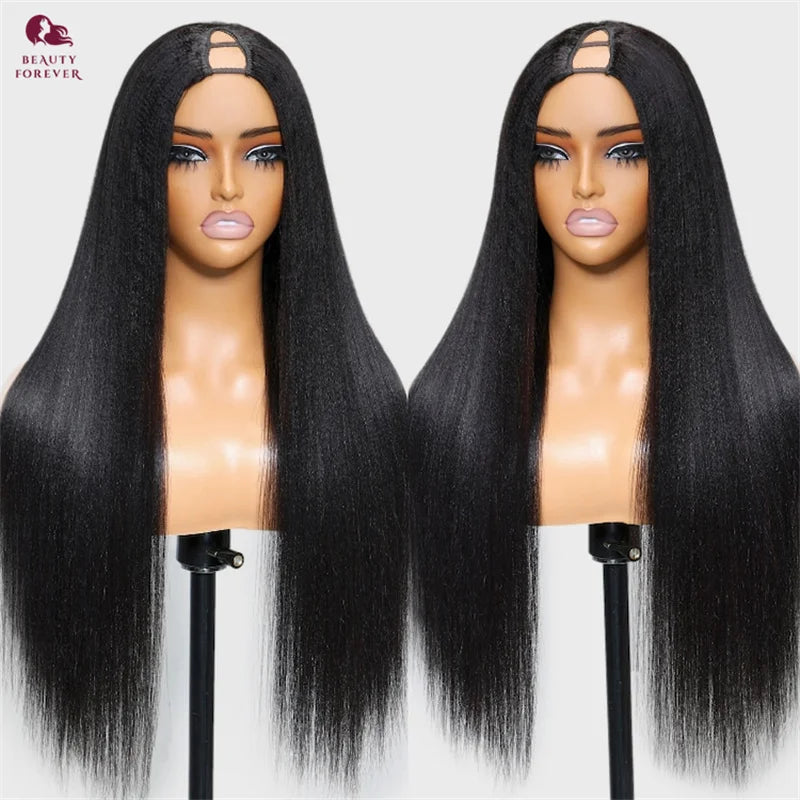 Yaki Straight V Part Wig Human Hair Elastic DrawString Straight