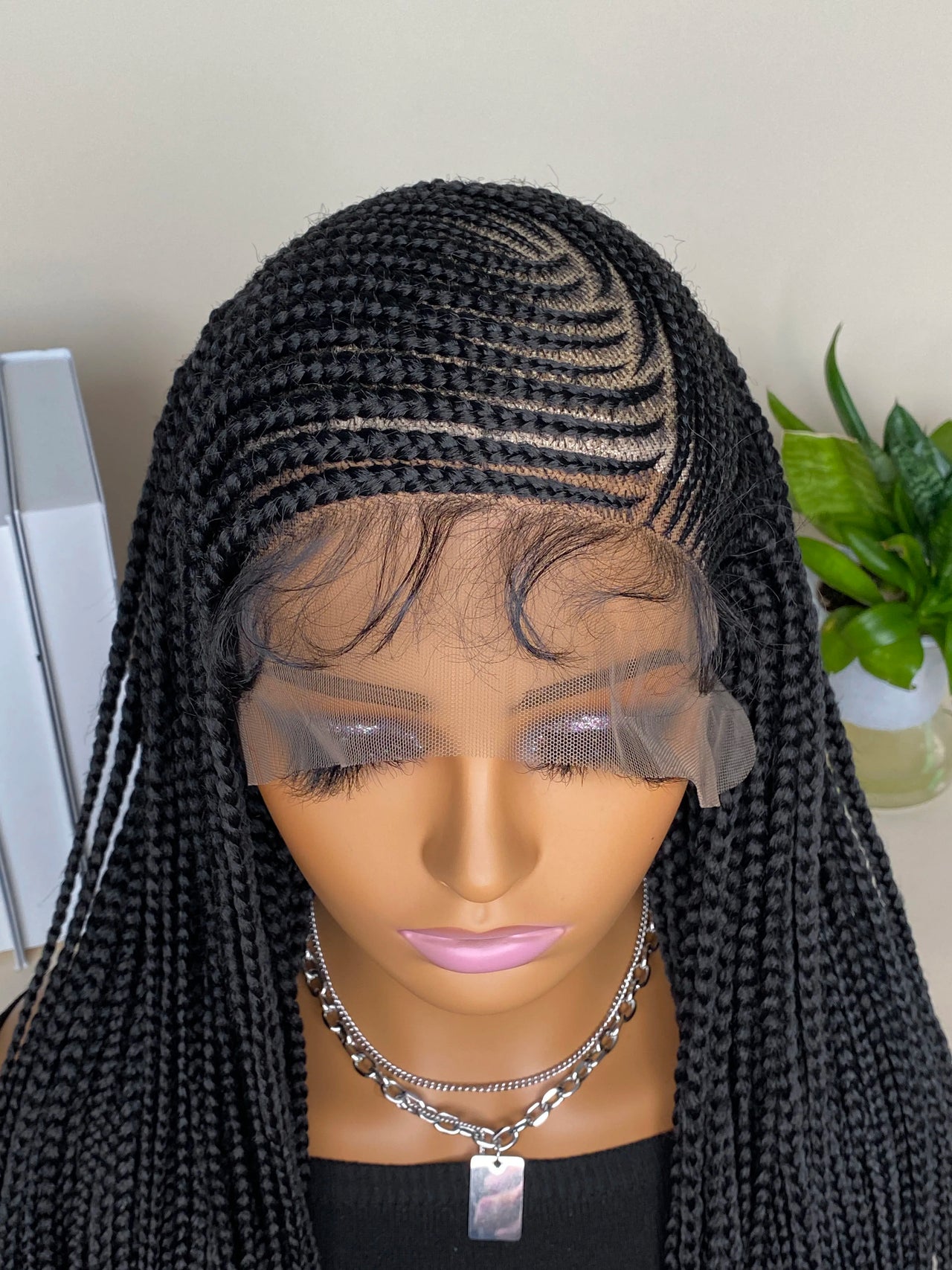 36 Inches Synthetic Lace Frontal Braided Wigs  13x6 Lace Frontal with Baby Hair Afro American Wigs
