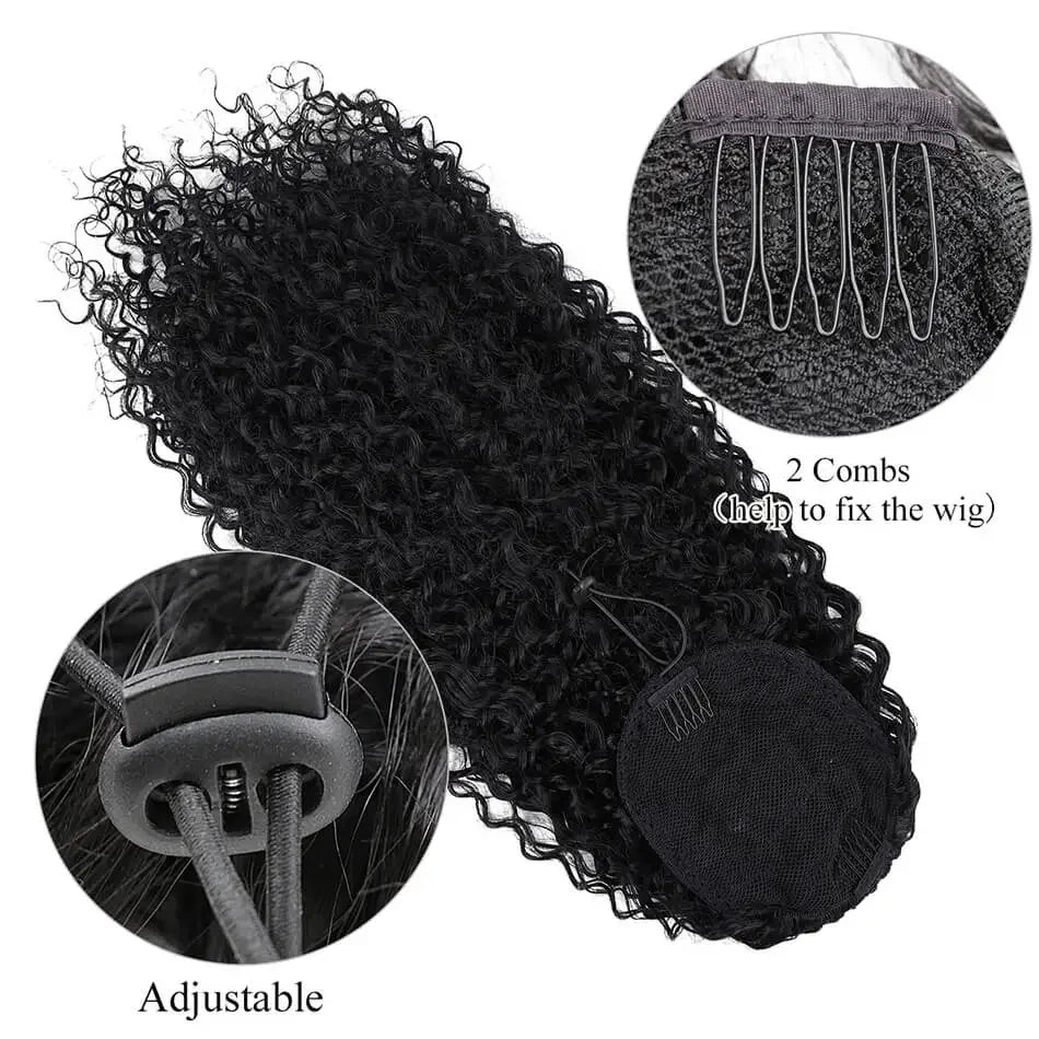 Deep Wave Drawstring Ponytail Human Hair Ponytails #1B Natural Black Curly Clip In Hair Extensions