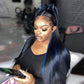 Straight Highlight Black With Blue Lace Frontal Wigs Human Hair Wig Glueless