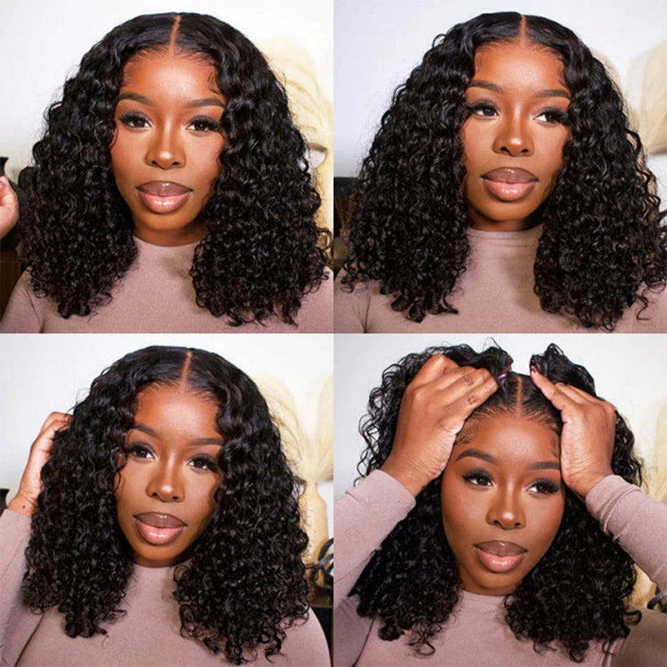 Wear And Go Bob Wigs Human Hair 180% Water Wave Glueless  Pre Cut