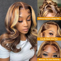 Thumbnail for Highlight 4/27 Body Wave Bob Wigs Human Hair 13x4 Lace Front Human Hair Wig Ombre Short Brazilian Hair