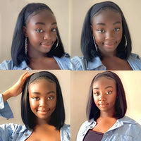 Thumbnail for Headband Wig 100% Human Hair Short Straight Bob 150% Density Bob Wig Human Hair Headband Wigs Machine Made Wig