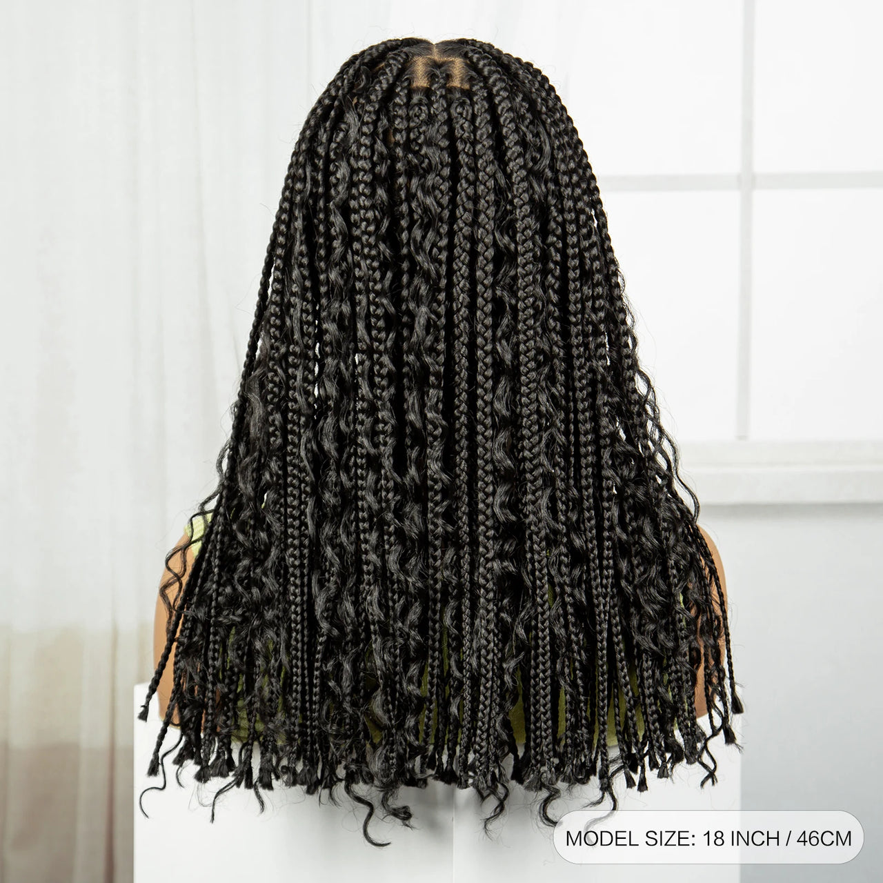 18" Full Lace Boho Braided Wigs with Curly Hair Synthetic Knotless Box Braided Lace Wigs with Baby Hair