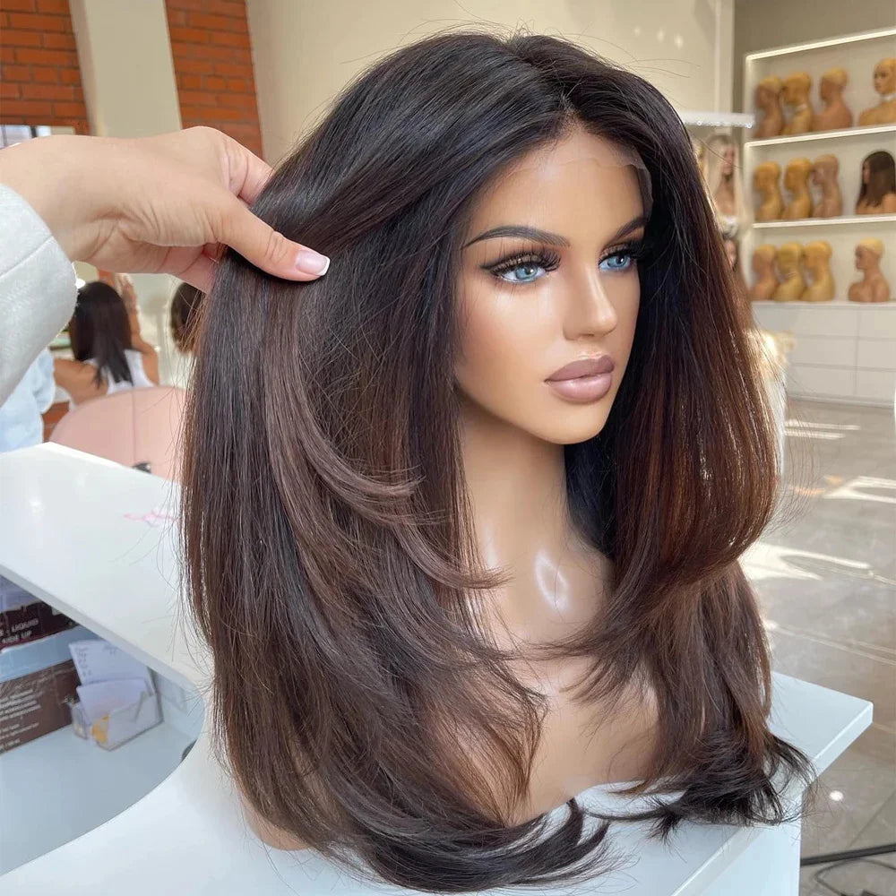 Ombre Brown Silk Base Human Hair Wig With Preplucked  Baby Hair HD Lace European Hair