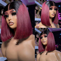 Thumbnail for Straight Transparent Lace Front Wig Bleached Knots Ombre 1b4 Bone Straight Bob Human Hair Glueless Wig Pre Plucked Ready To Wear