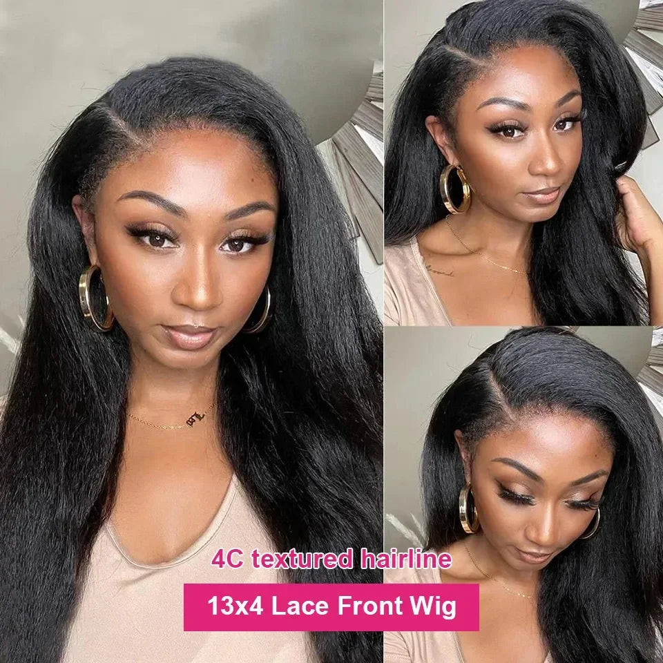 Kinky Straight 4C Kinky Edges Curly Baby Hair Wig Yaki Straight Wig
