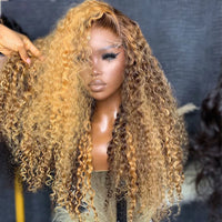 Thumbnail for Soft 26Long Ombre Blonde Brown Kinky Curly 180Density Lace Front Wig SyntheticHeat Resistant Preplucked