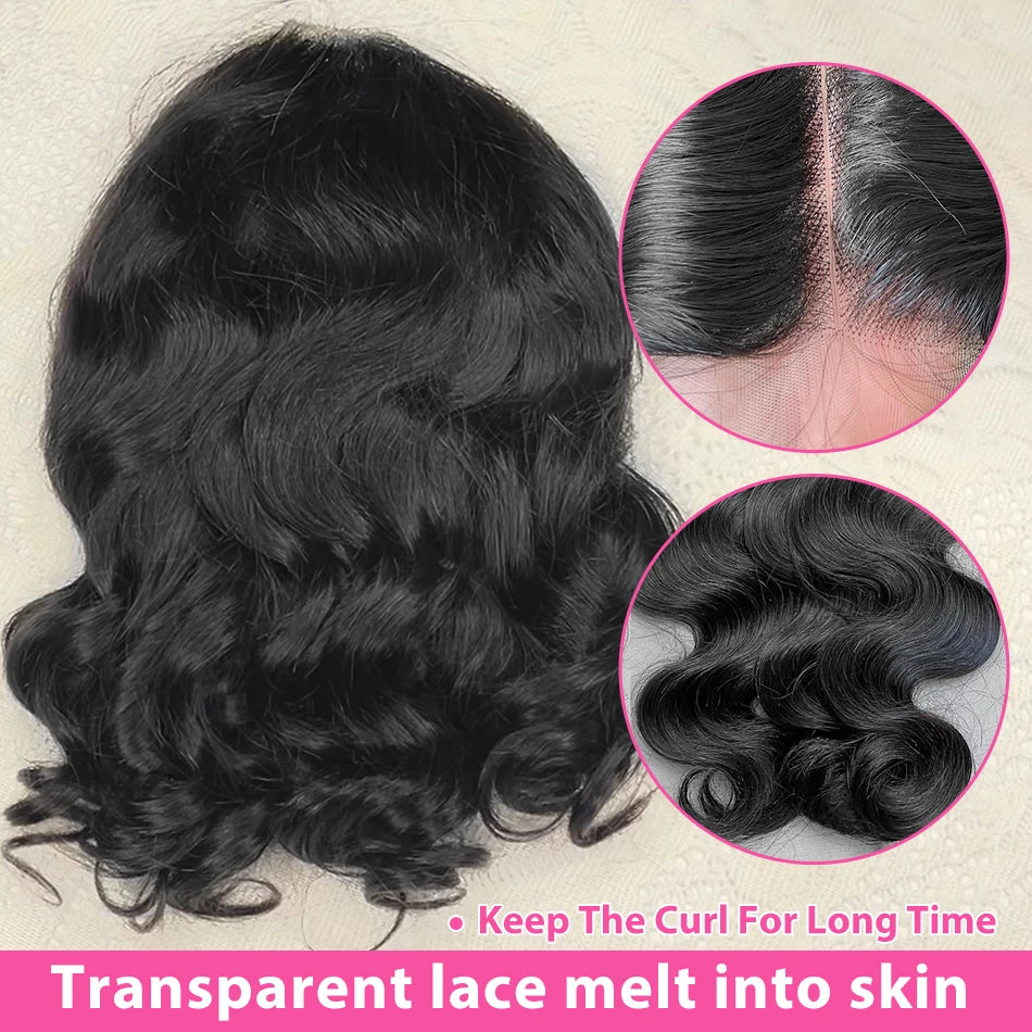 220 Density Body Wave Short Bob  Transparent Lace Front Human Hair