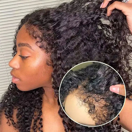 180 Density Kinky Curly Edged Wigs Transparent Human Hair Lace Wig Pre Plucked