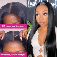 Thumbnail for 13x6 Wear Go Glueless Wig Silky Straight HD Lace Glueless Wig Human Hair Pre-Bleached Knots Wig 7x5 HD Glueless Wigs