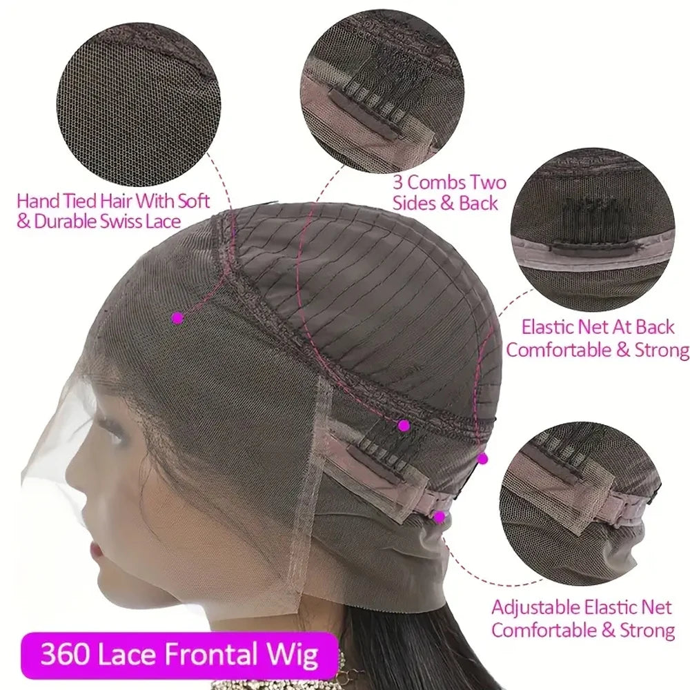 360 Full Lace Wigs 100% Human Hair Pre-Plucked Brazilian Straight Lace Frontal Wig For Women