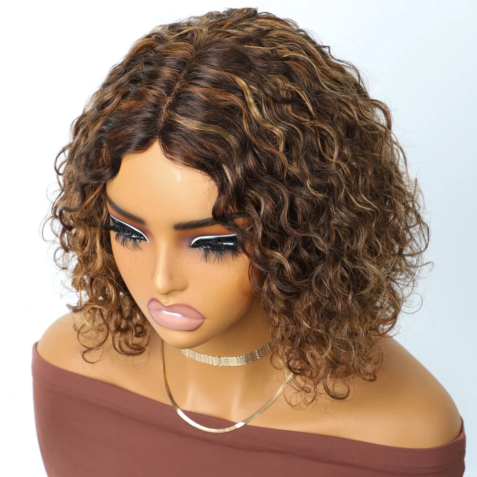 Sleek Short Curly Bob Lace Wigs P4/30/27 Highlight Colored Deep Wave Curly Lace Wigs