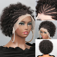 Thumbnail for Afro Puff 13x4 Lace Frontal Human Hair With Pre Made Cornrow Braided Kinky Curly Wig With Baby HairHair Wig