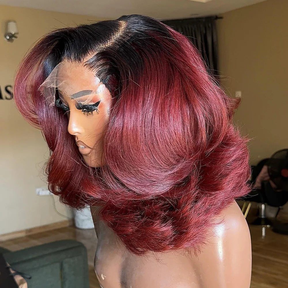 Burgundy Transparent Lace Frontal Glueless 1B/Red 99J Body Wave Human Hair Wigs