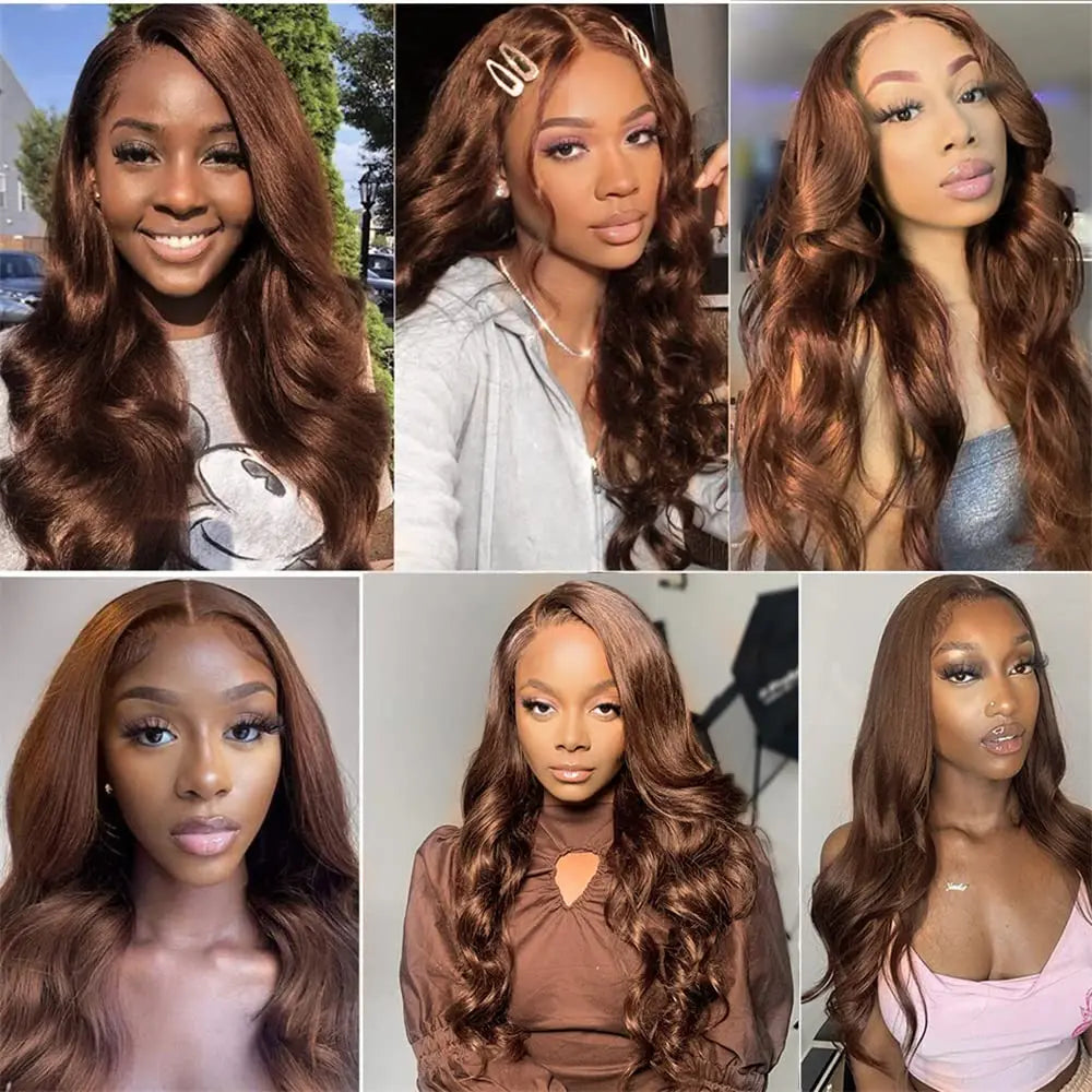Body Wave Chocolate Brown Lace Front Wigs Human Hair Pre Plucked Brazilian Brown Virgin Hair HD Frontal Wig