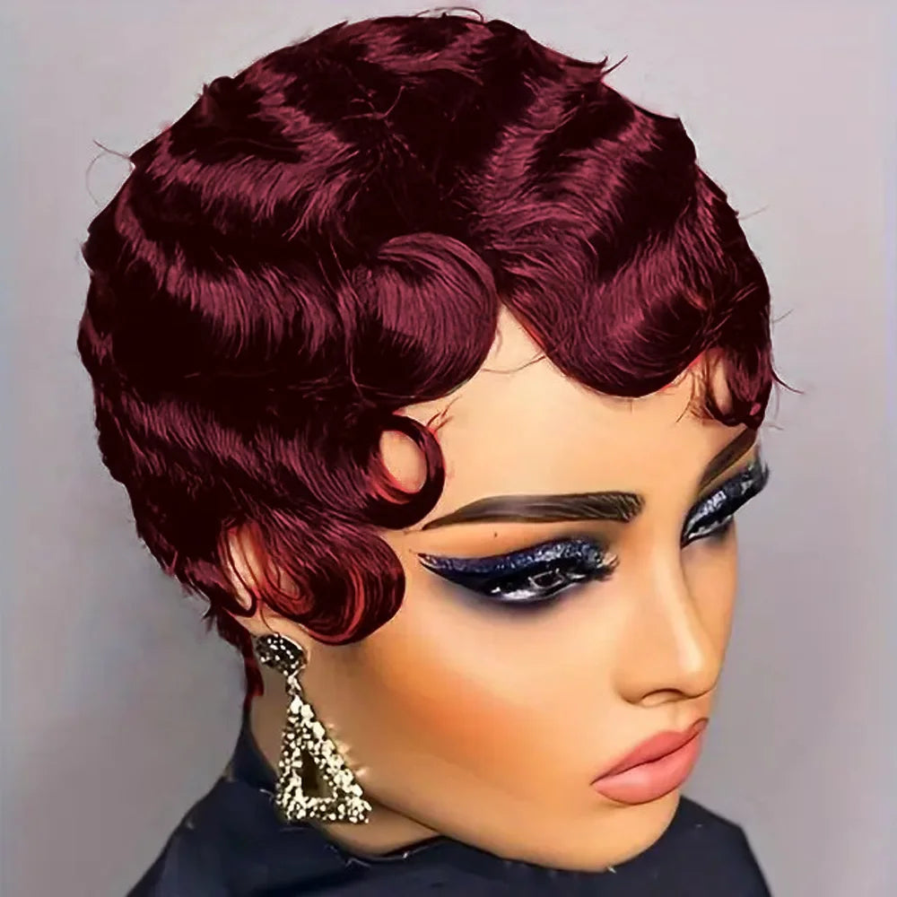 Short Finger Wave Wig Human Hair Wig - Ocean Wave Wig Pixie Cut Wigs