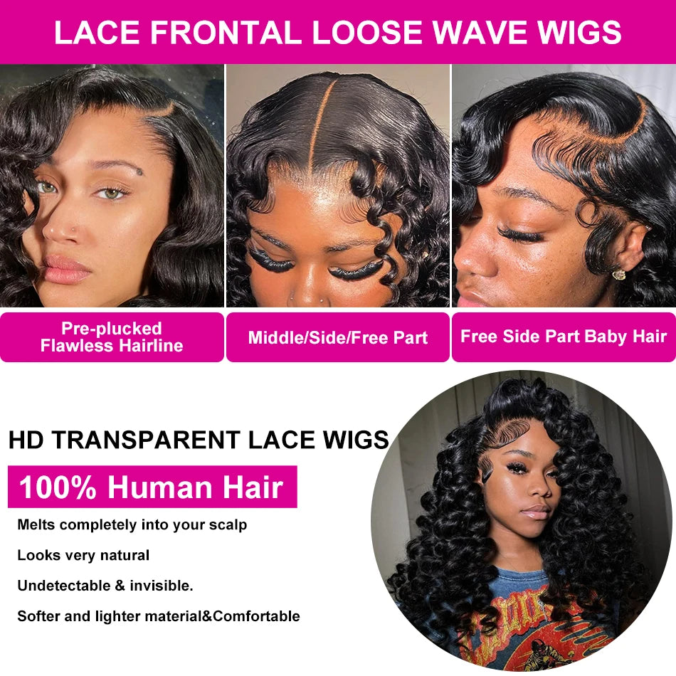 30 Inch Loose Wave HD Lace Frontal Wig Loose Waves Wig Human Hair Brazilian
