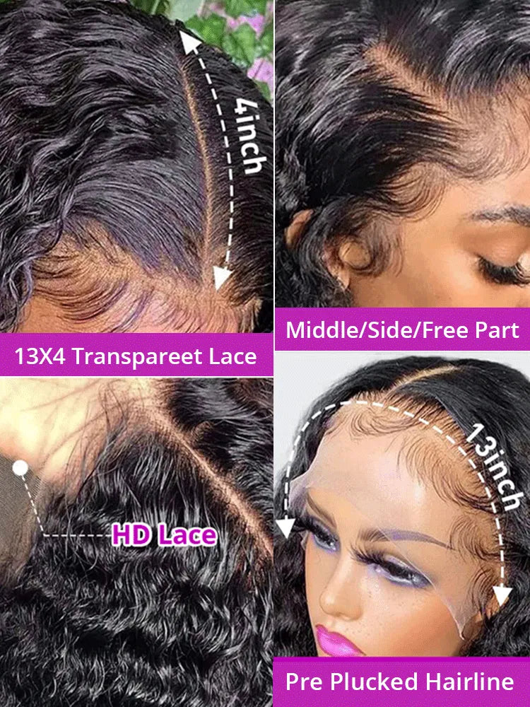 40 Inch Deep Wave Wig Transparent Brazilian Human Hair Wigs