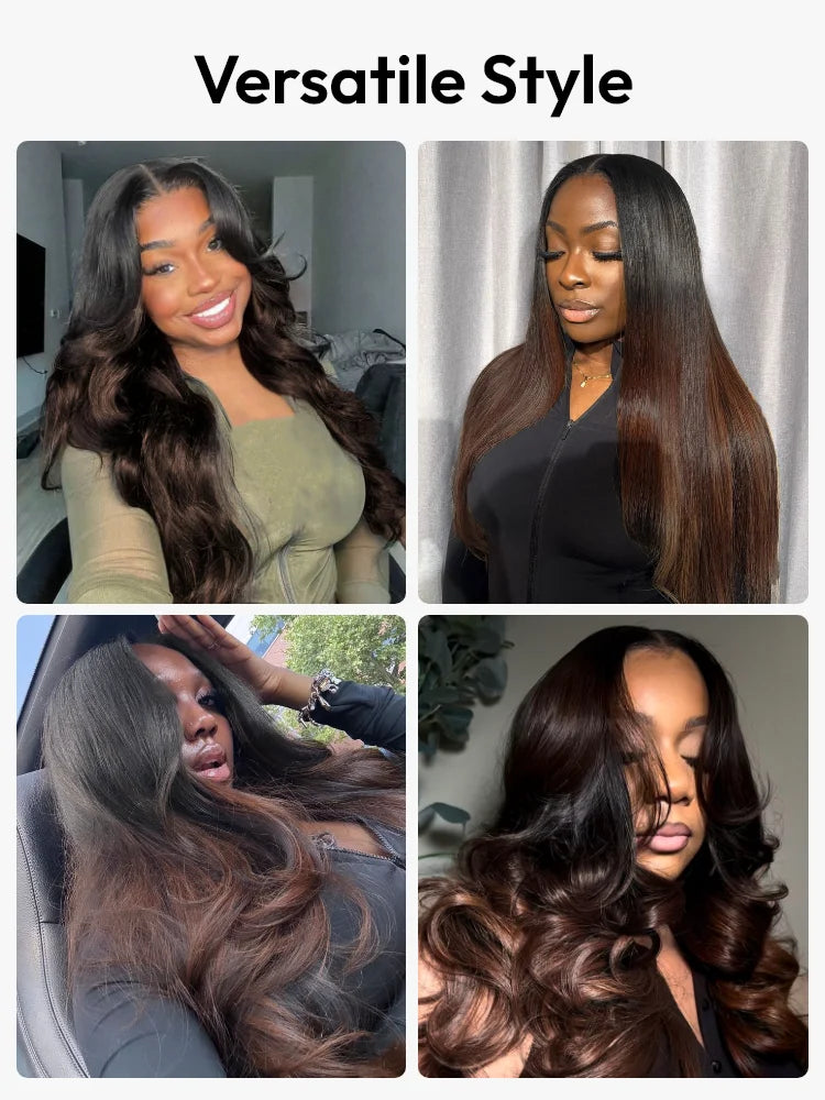 Chestnut Brown Ombre Layercut Wig Straight Hair 13X6 Lace Front Wig Pre-Everything And Ready To Go Wigs